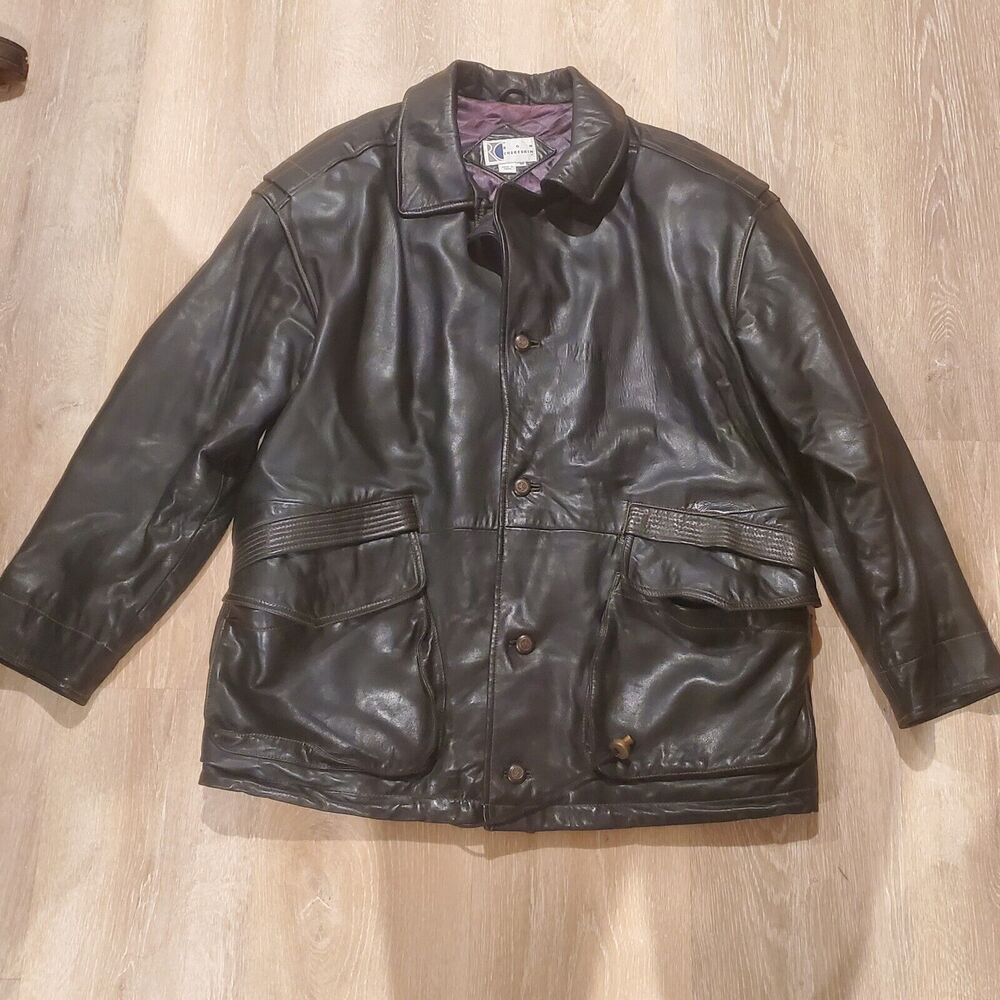 Chereskin Mens Leather Button-Up Coat Jacket Medium Black